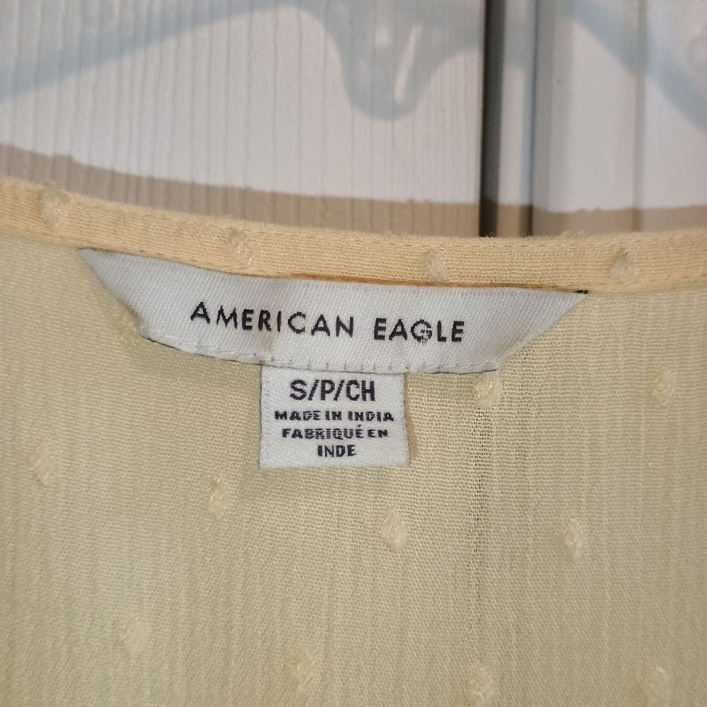 American Eagle Butter Yellow Gauze Mini‎ Dress Small Tiered Lined Boho... - Picture 4 of 11